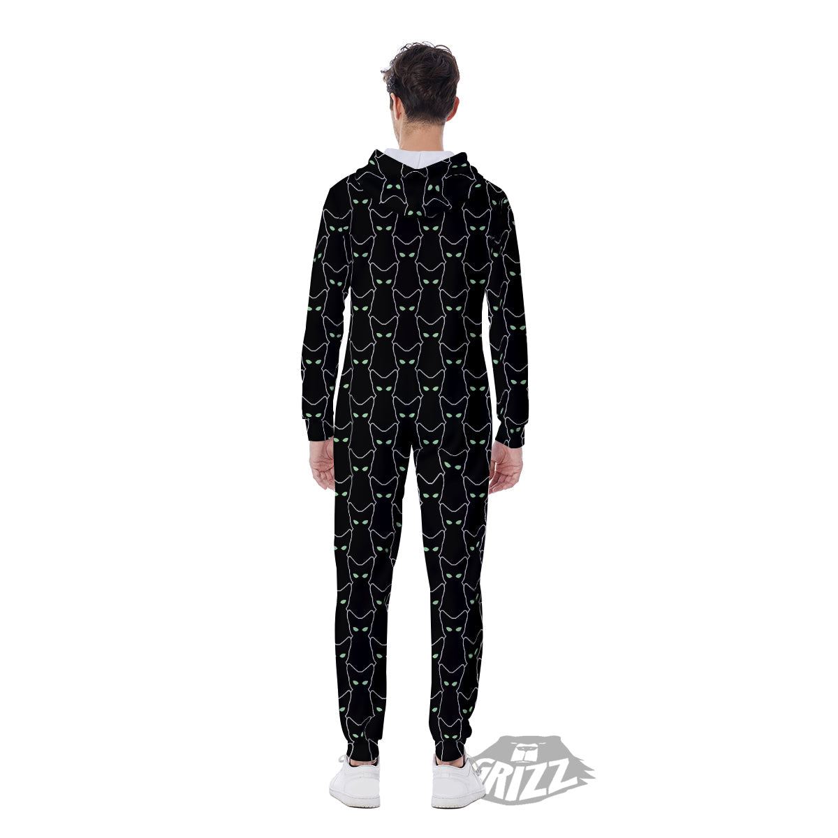 Black Cat Alien Print Pattern Men's Jumpsuit-grizzshop