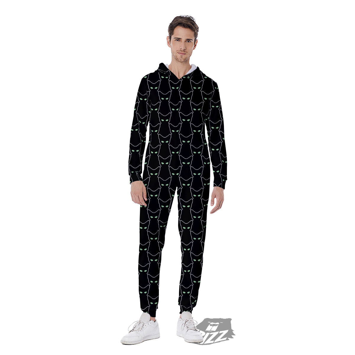 Black Cat Alien Print Pattern Men's Jumpsuit-grizzshop