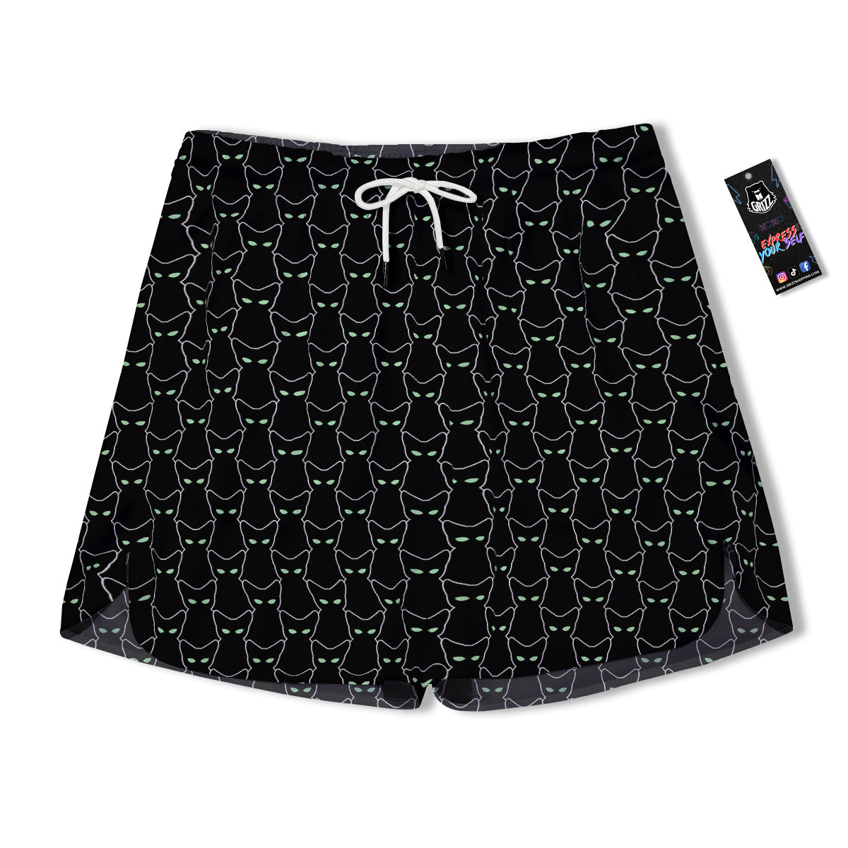 Black Cat Alien Print Pattern Men's Running Shorts-grizzshop