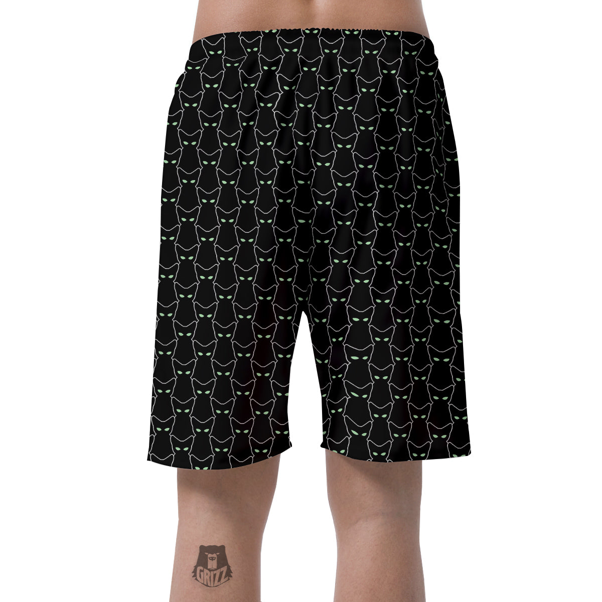 Black Cat Alien Print Pattern Men's Shorts-grizzshop