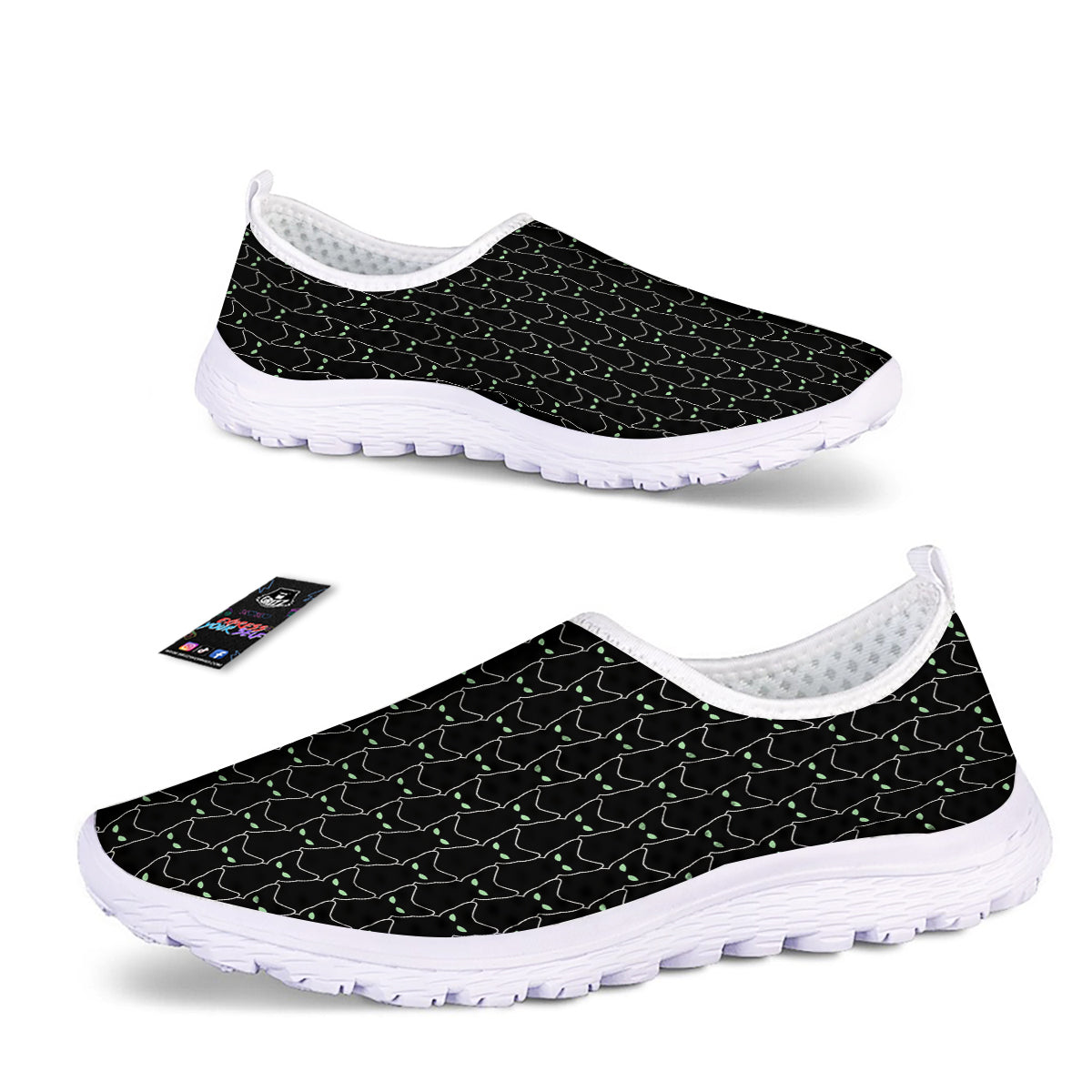 Black Cat Alien Print Pattern Nurse Shoes-grizzshop
