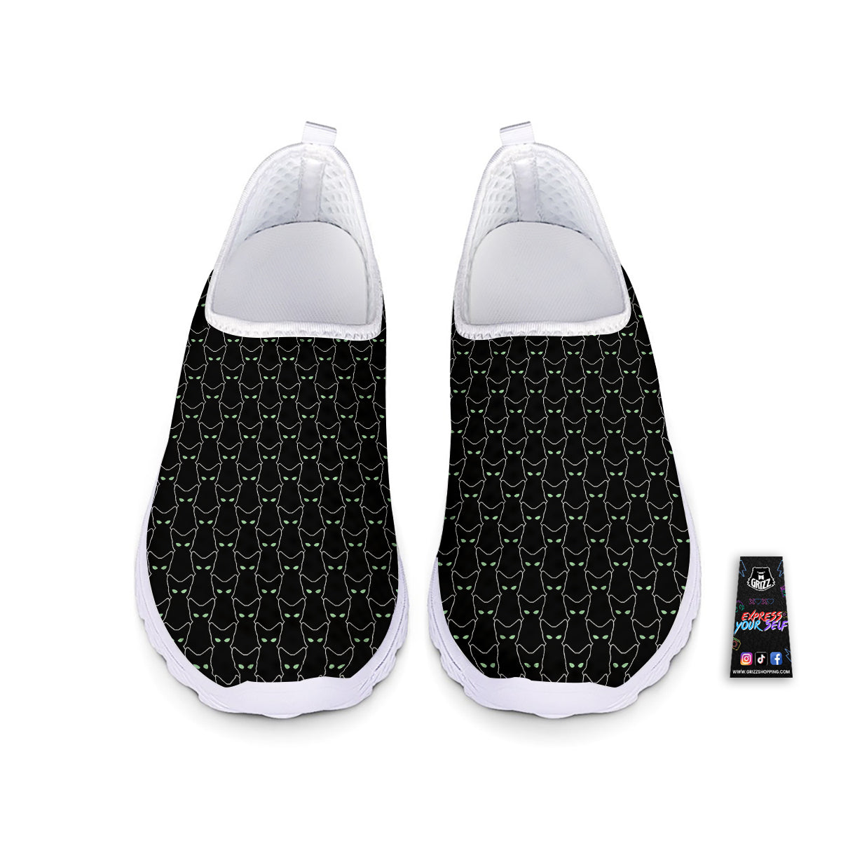Black Cat Alien Print Pattern Nurse Shoes-grizzshop