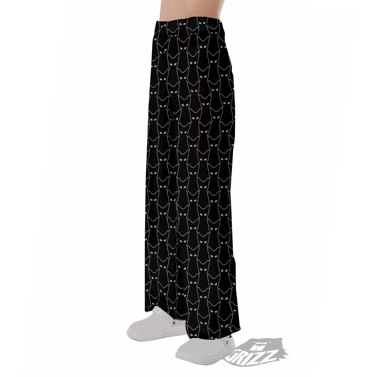 Black Cat Alien Print Pattern Pajama Pants-grizzshop