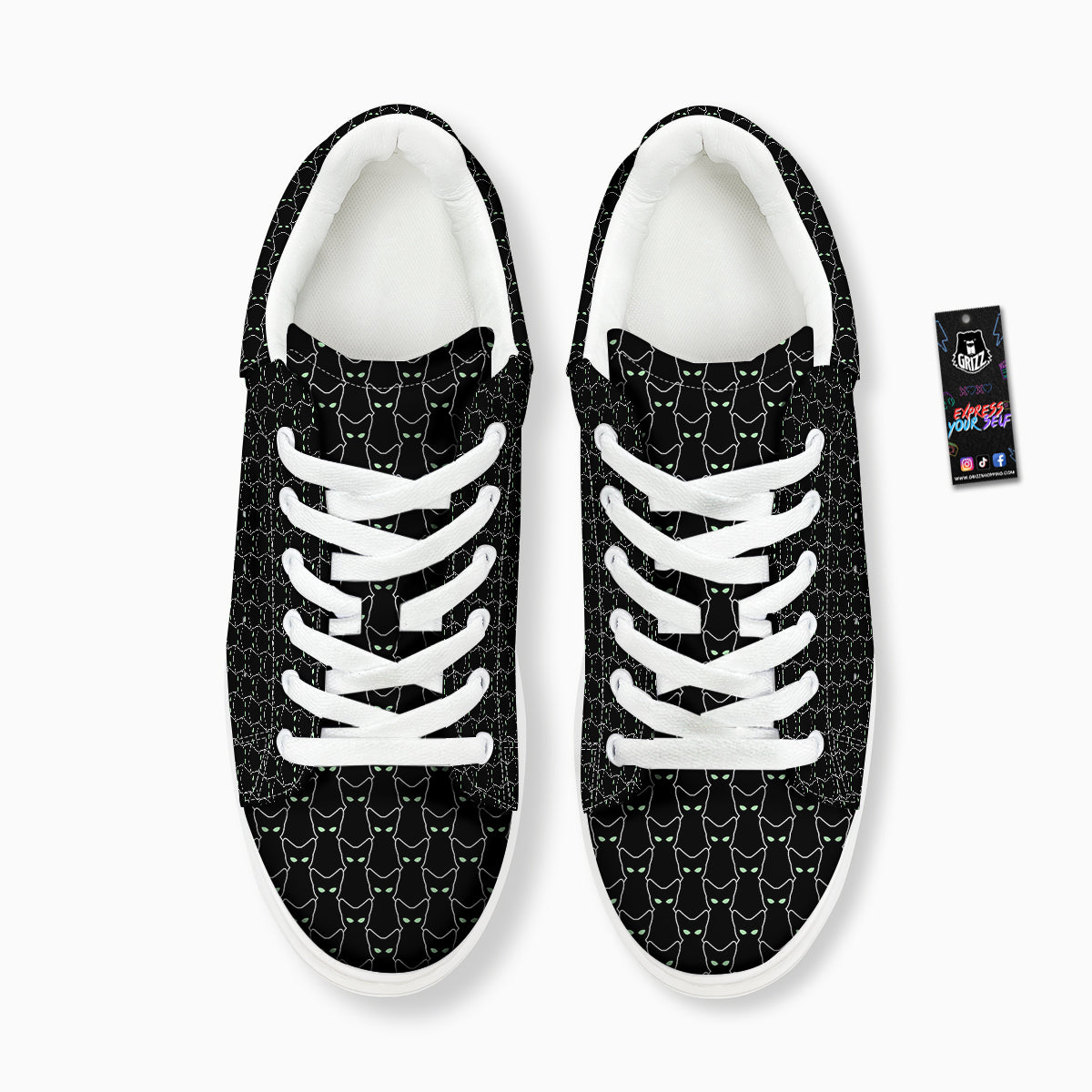 Black Cat Alien Print Pattern Platform Shoes-grizzshop