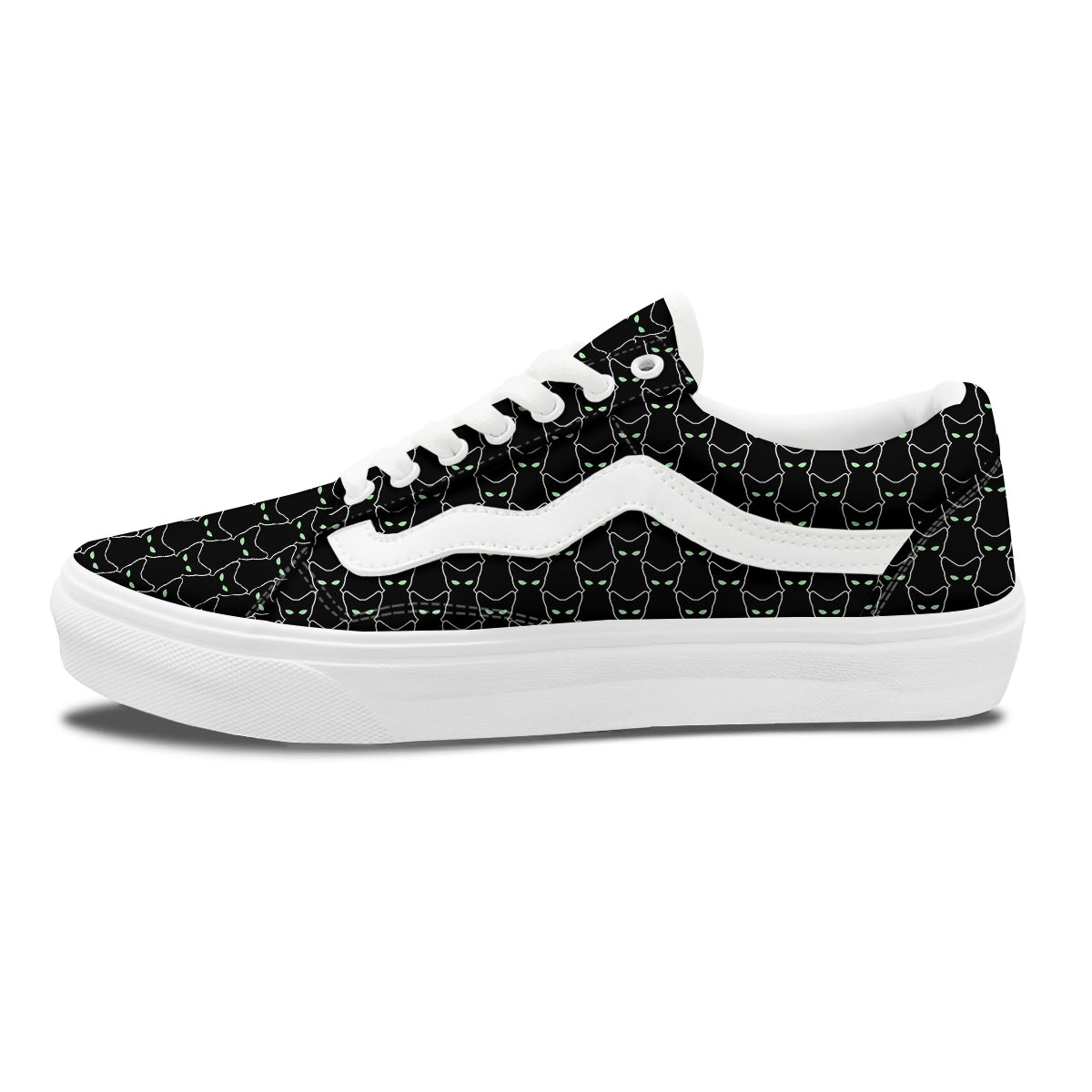 Black Cat Alien Print Pattern Skate Shoes-grizzshop