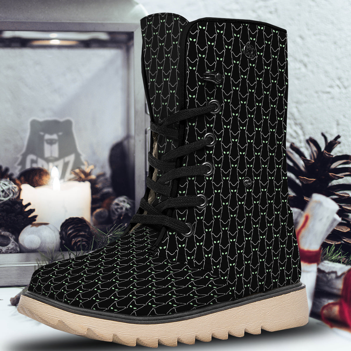 Black Cat Alien Print Pattern Snow Boots-grizzshop
