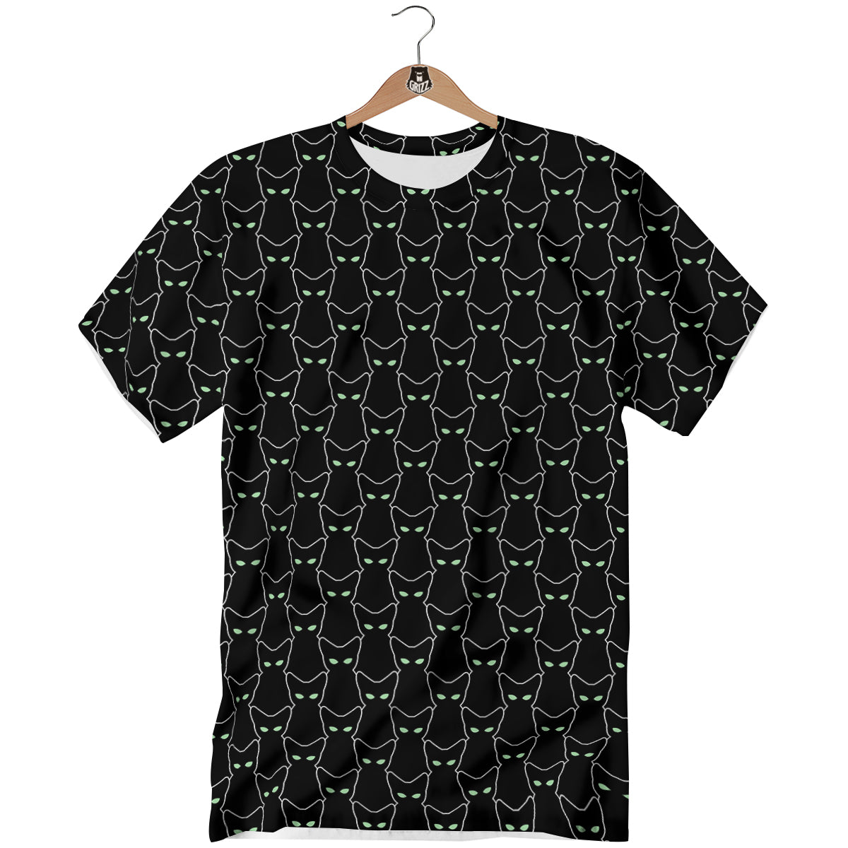Black Cat Alien Print Pattern T-Shirt-grizzshop