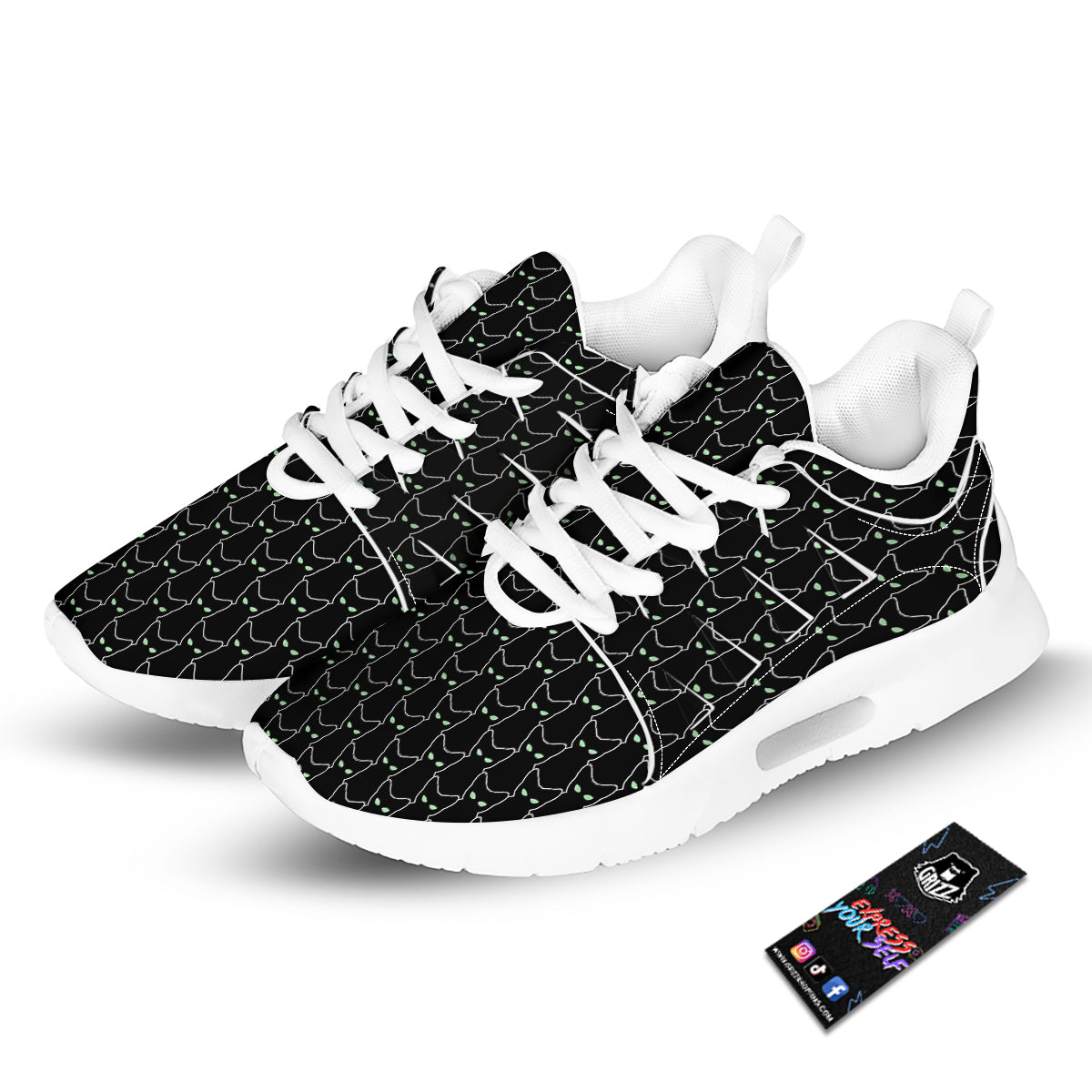 Black Cat Alien Print Pattern Tennis Shoes-grizzshop