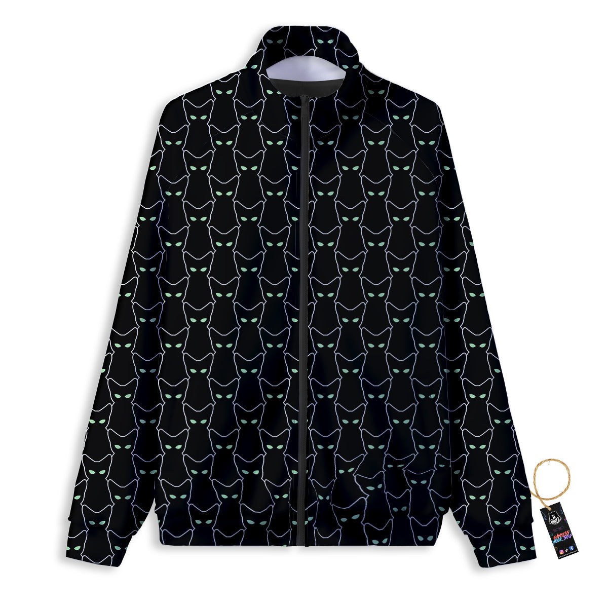 Black Cat Alien Print Pattern Track Jacket-grizzshop