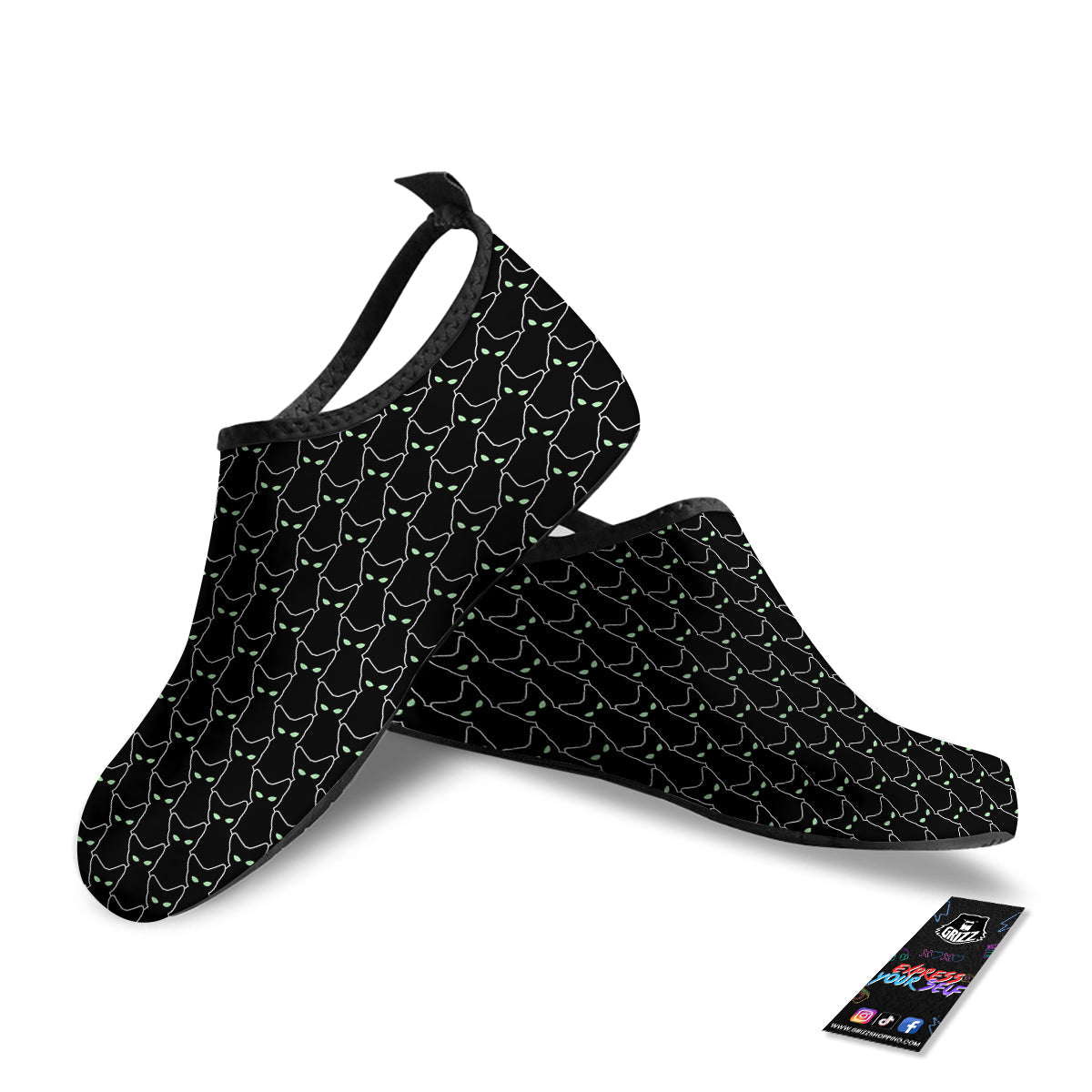 Black Cat Alien Print Pattern Water Shoes-grizzshop