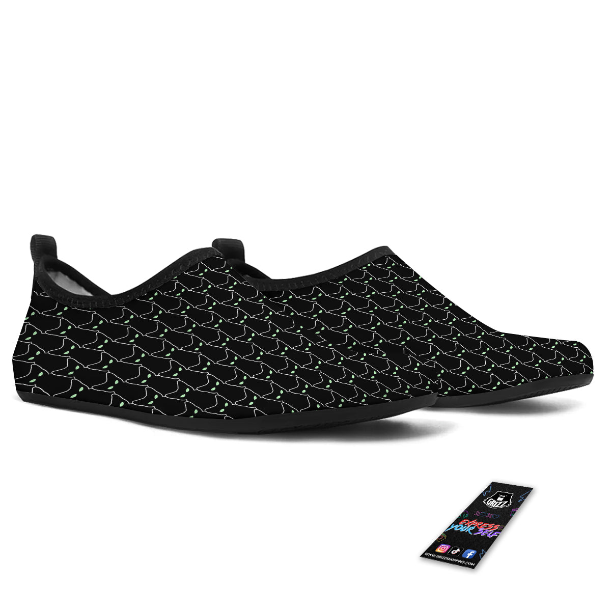 Black Cat Alien Print Pattern Water Shoes-grizzshop