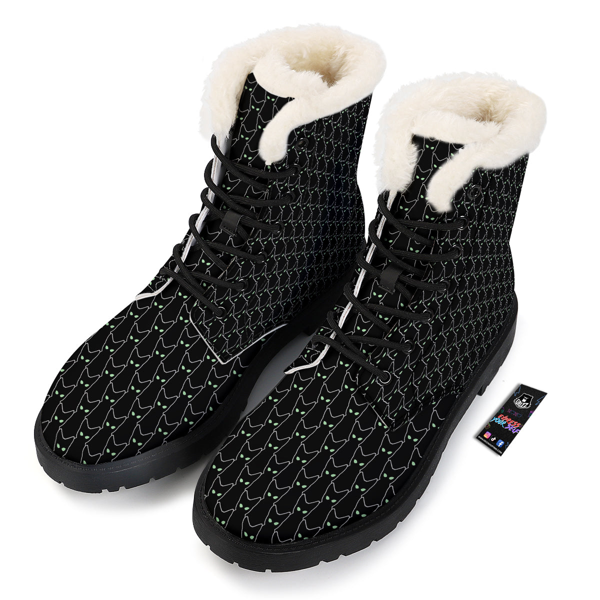 Black Cat Alien Print Pattern Winter Boots-grizzshop