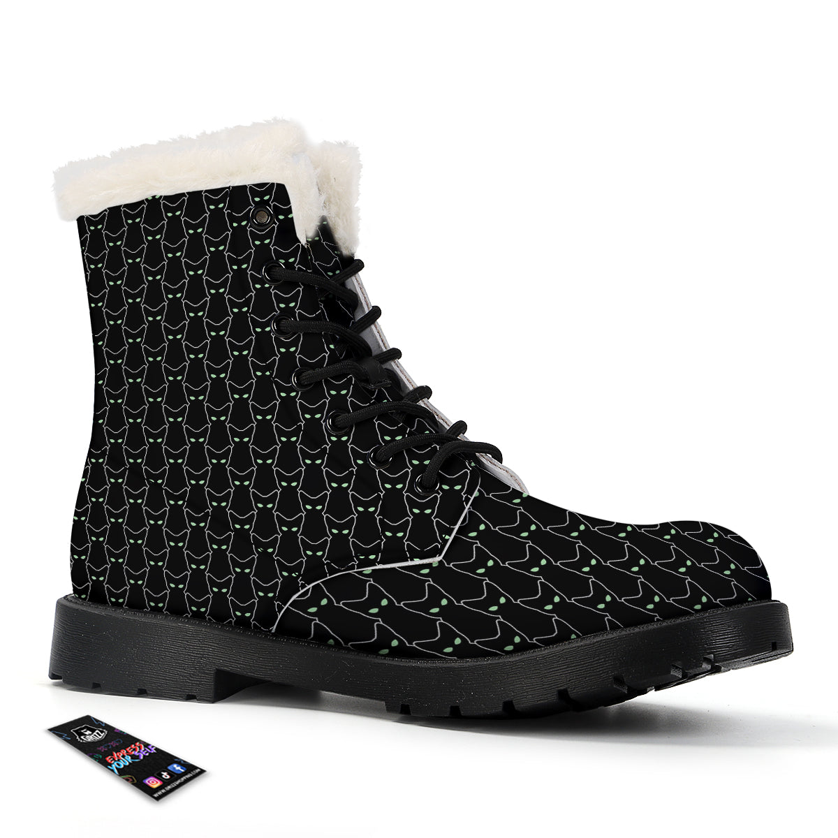 Black Cat Alien Print Pattern Winter Boots-grizzshop