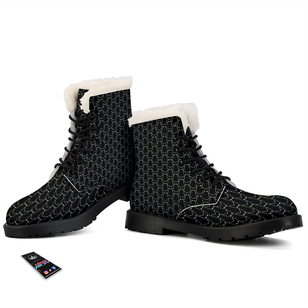Black Cat Alien Print Pattern Winter Boots-grizzshop