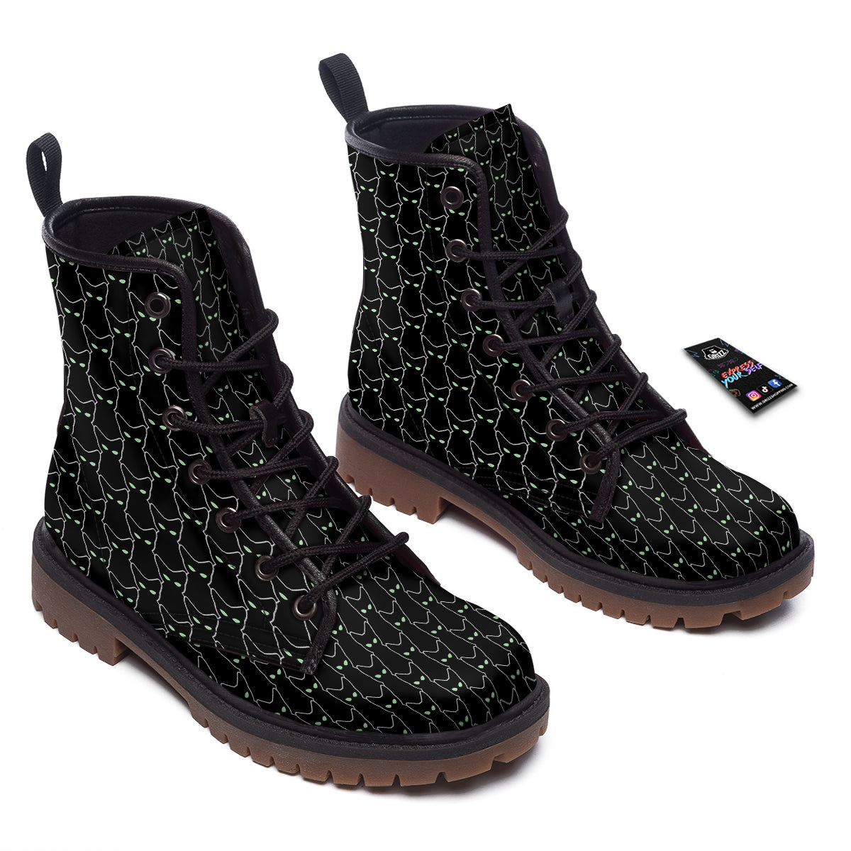 Black Cat Alien Print Pattern Work Boots-grizzshop