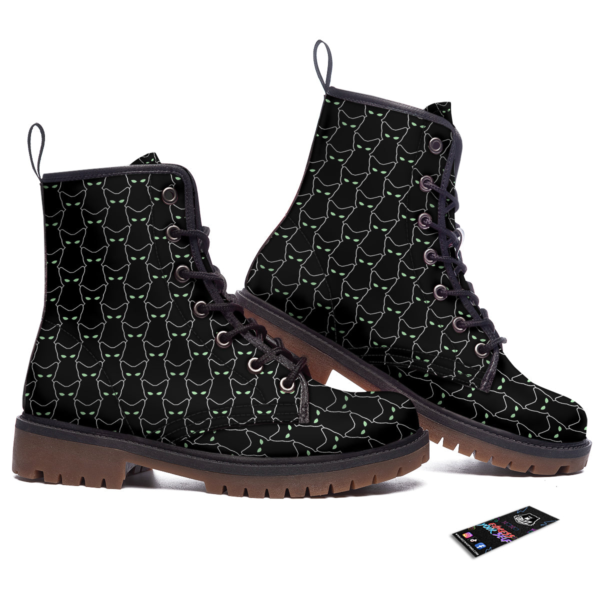 Black Cat Alien Print Pattern Work Boots-grizzshop