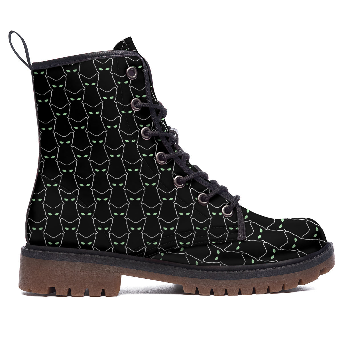 Black Cat Alien Print Pattern Work Boots-grizzshop