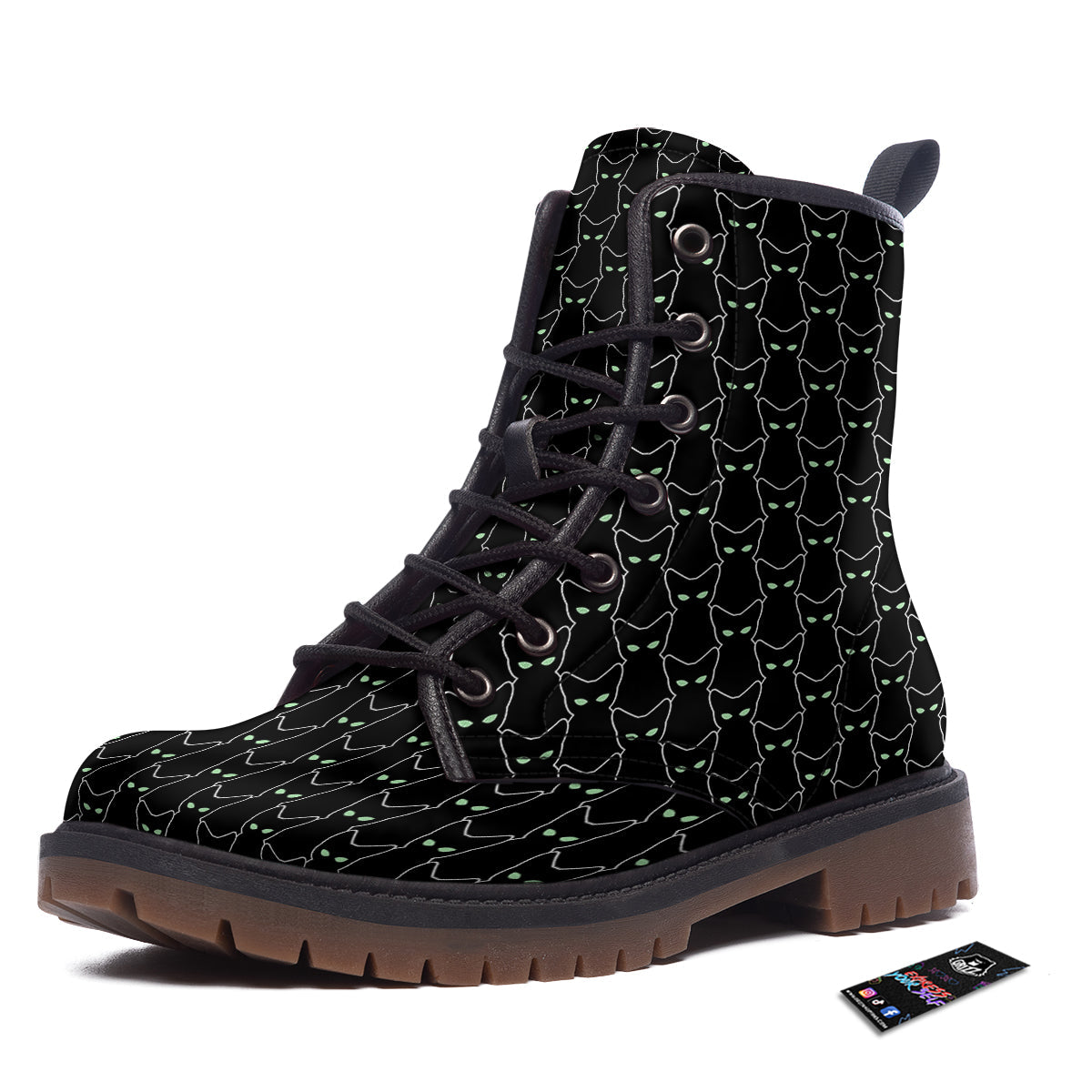 Black Cat Alien Print Pattern Work Boots-grizzshop