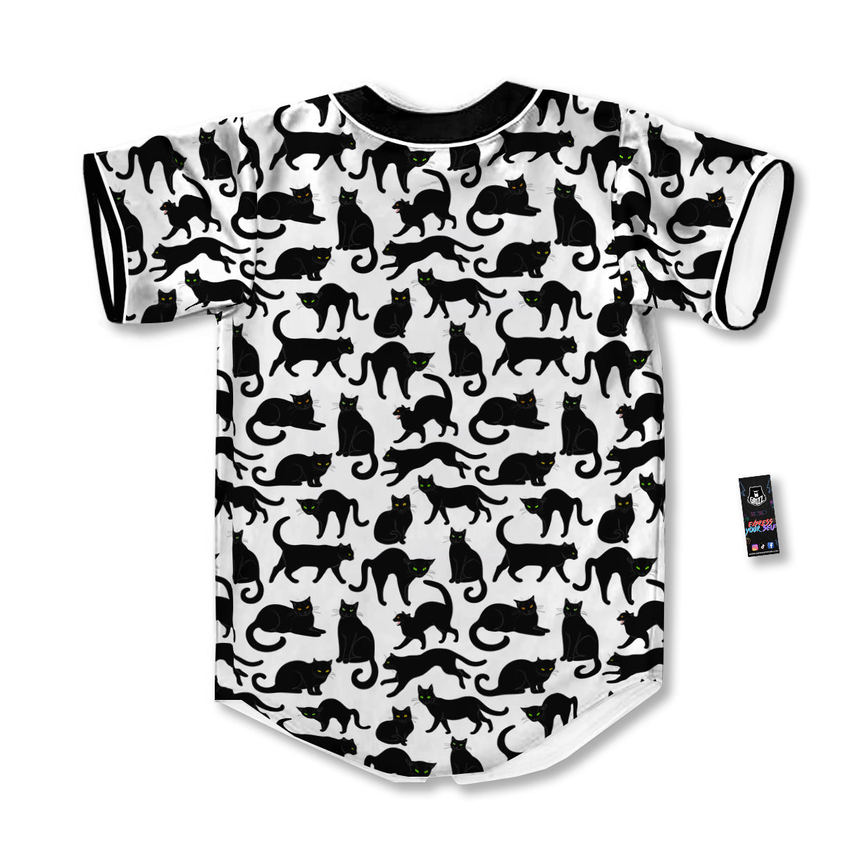 Black Cat And White Print Pattern Baseball Jersey-grizzshop