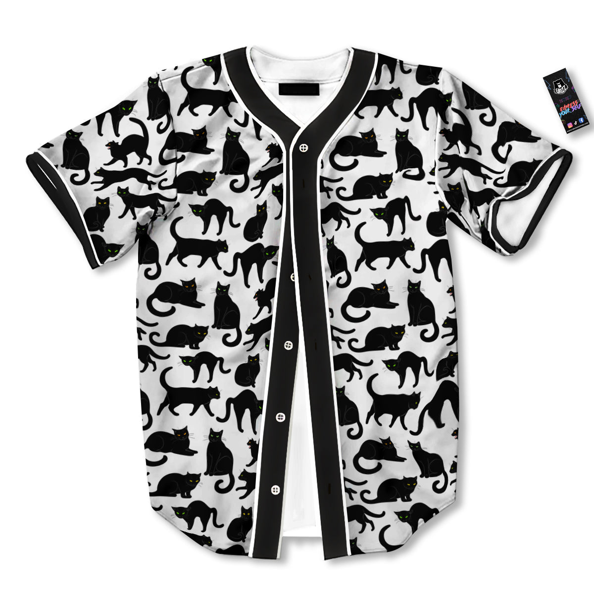 Black Cat And White Print Pattern Baseball Jersey-grizzshop