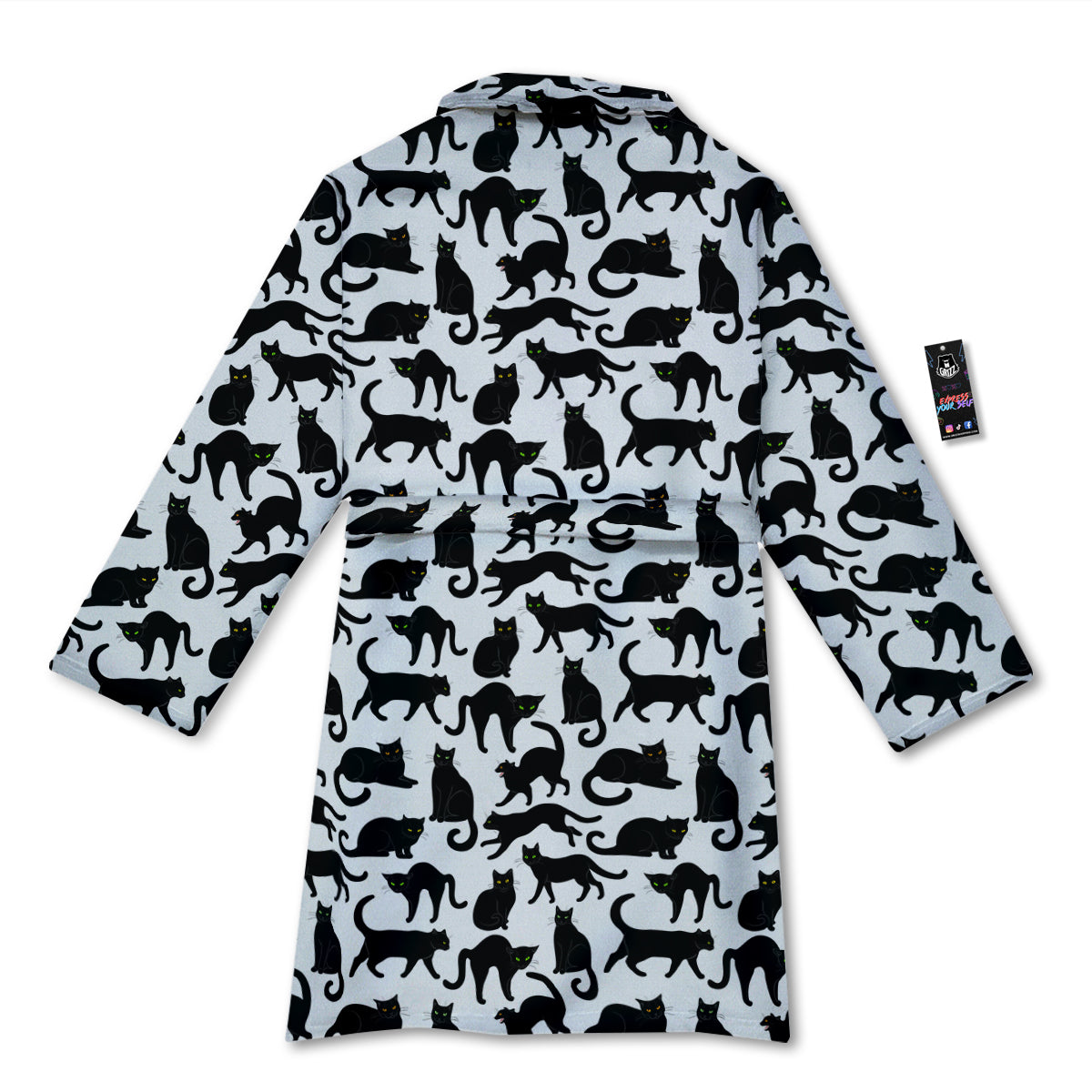 Black Cat And White Print Pattern Bathrobe-grizzshop