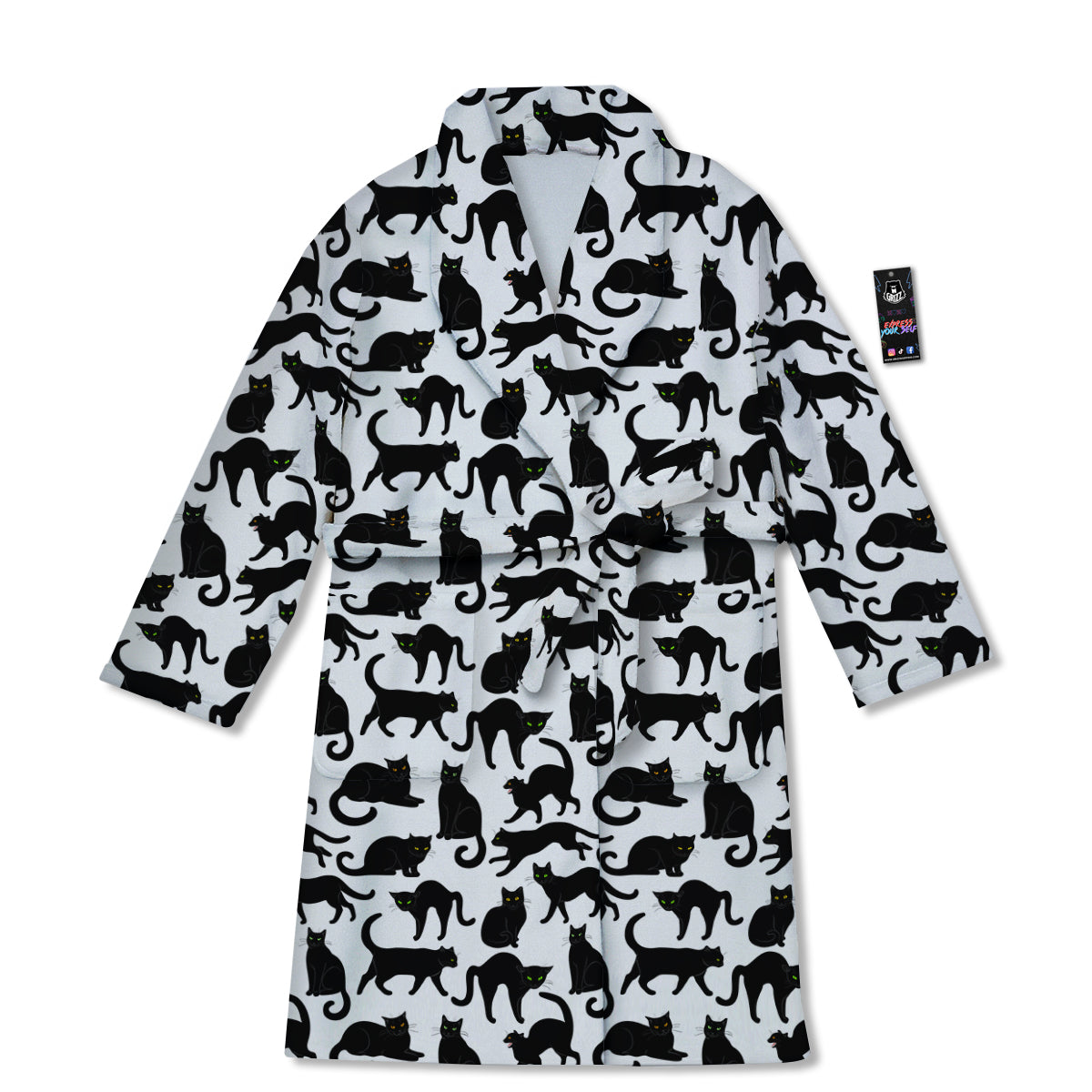 Black Cat And White Print Pattern Bathrobe-grizzshop