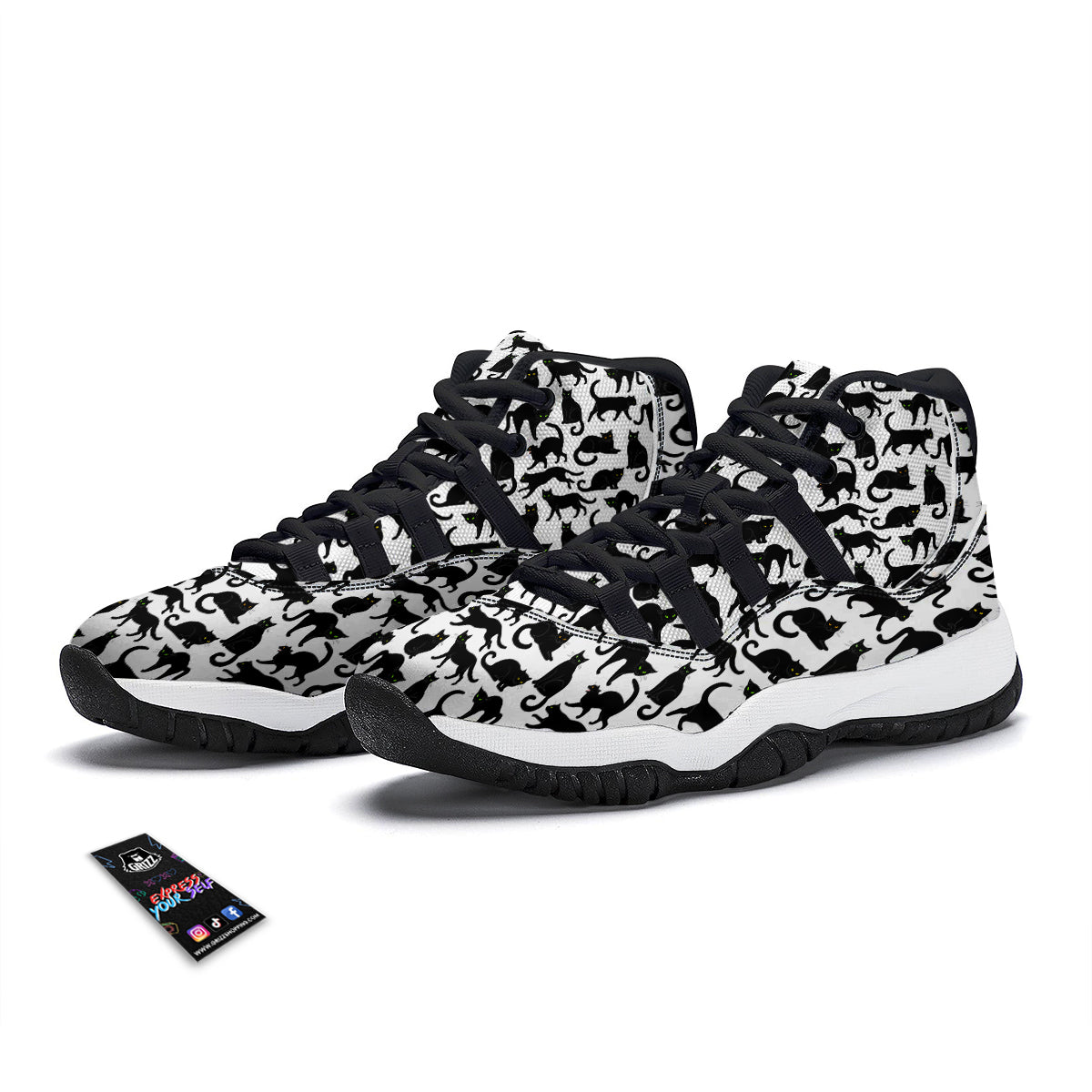 Black Cat And White Print Pattern Black Bball Shoes-grizzshop