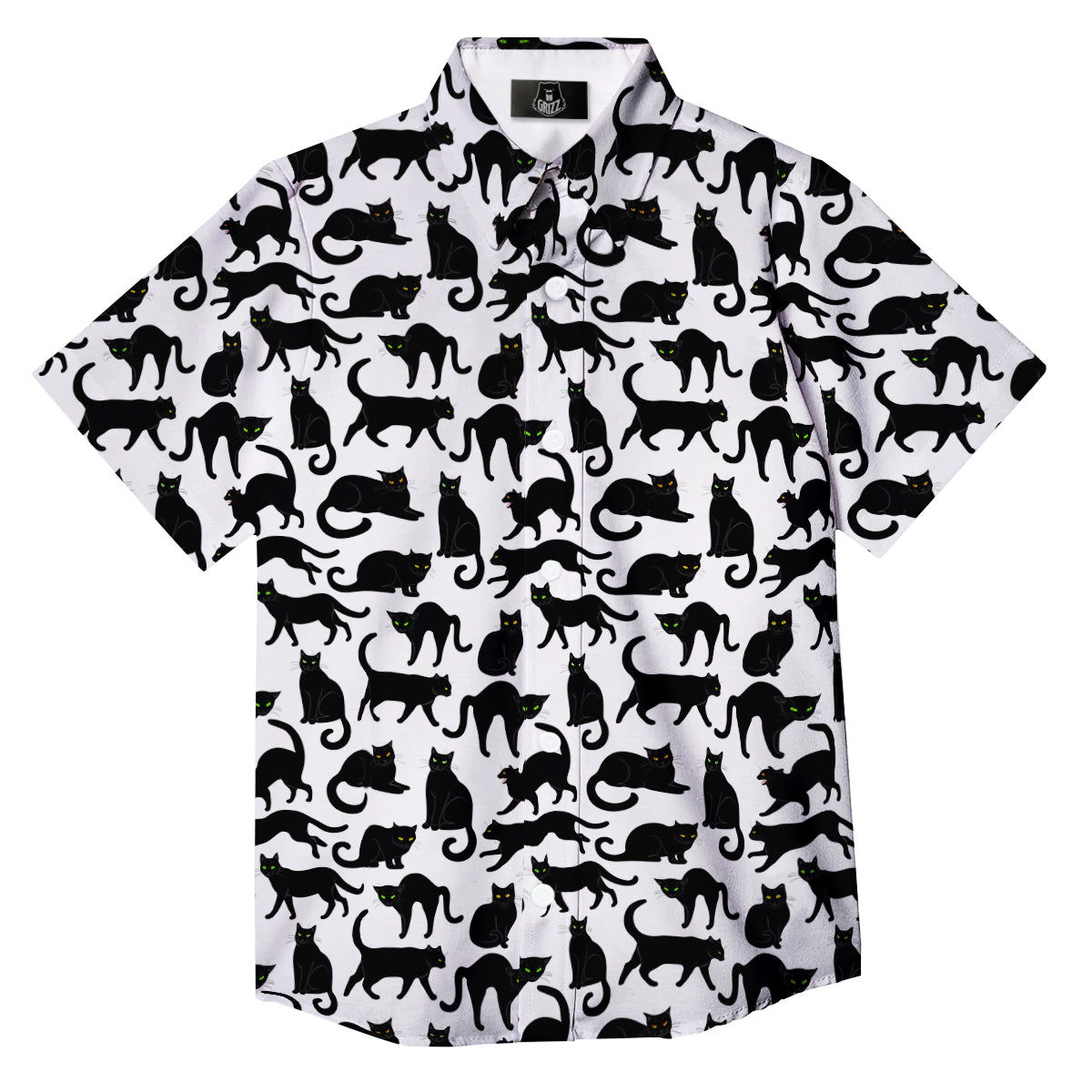 Black Cat And White Print Pattern Button Up Shirt-grizzshop