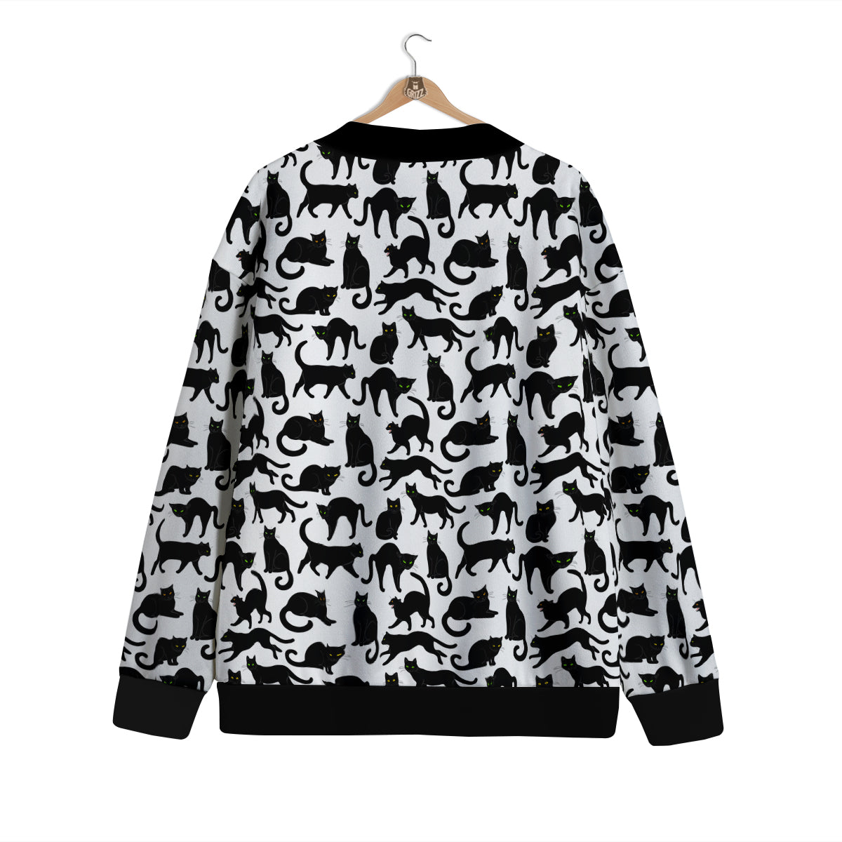 Black Cat And White Print Pattern Cardigan-grizzshop