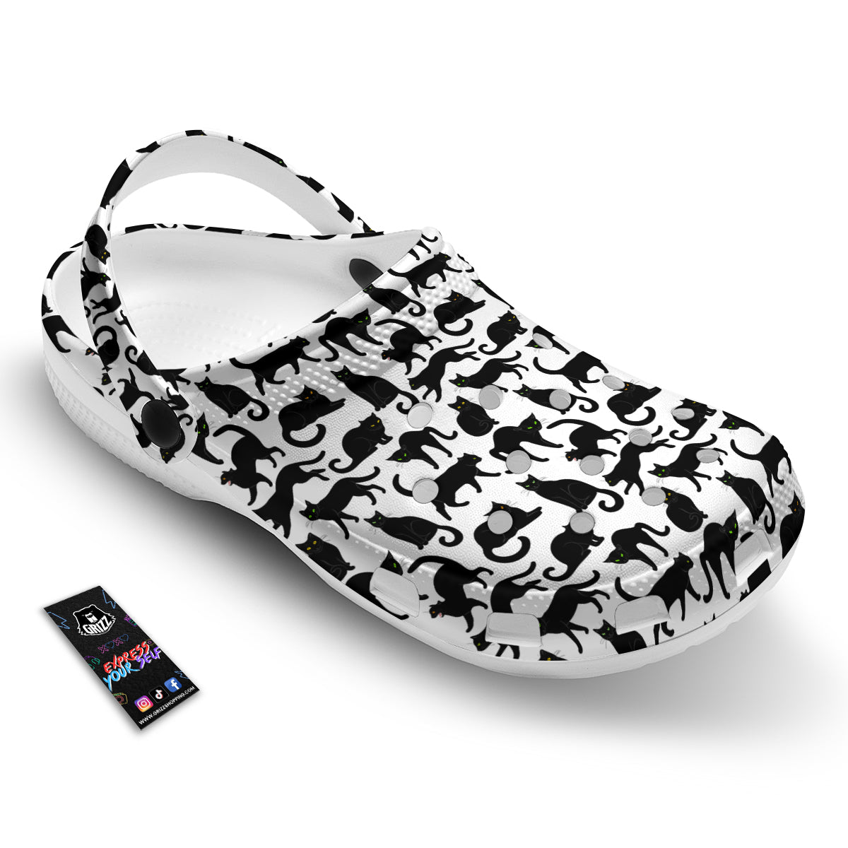 Black Cat And White Print Pattern Clog-grizzshop
