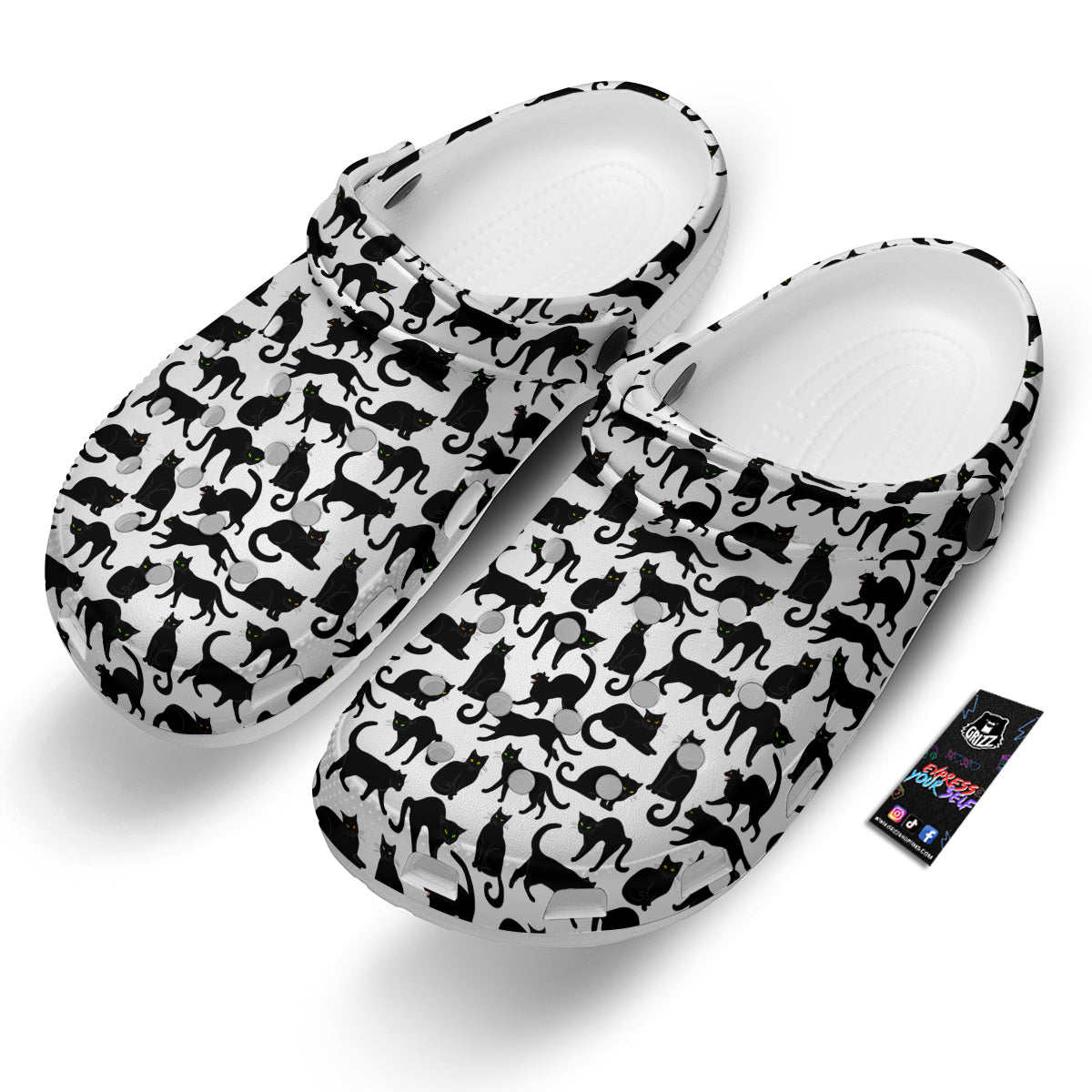 Black Cat And White Print Pattern Clog-grizzshop