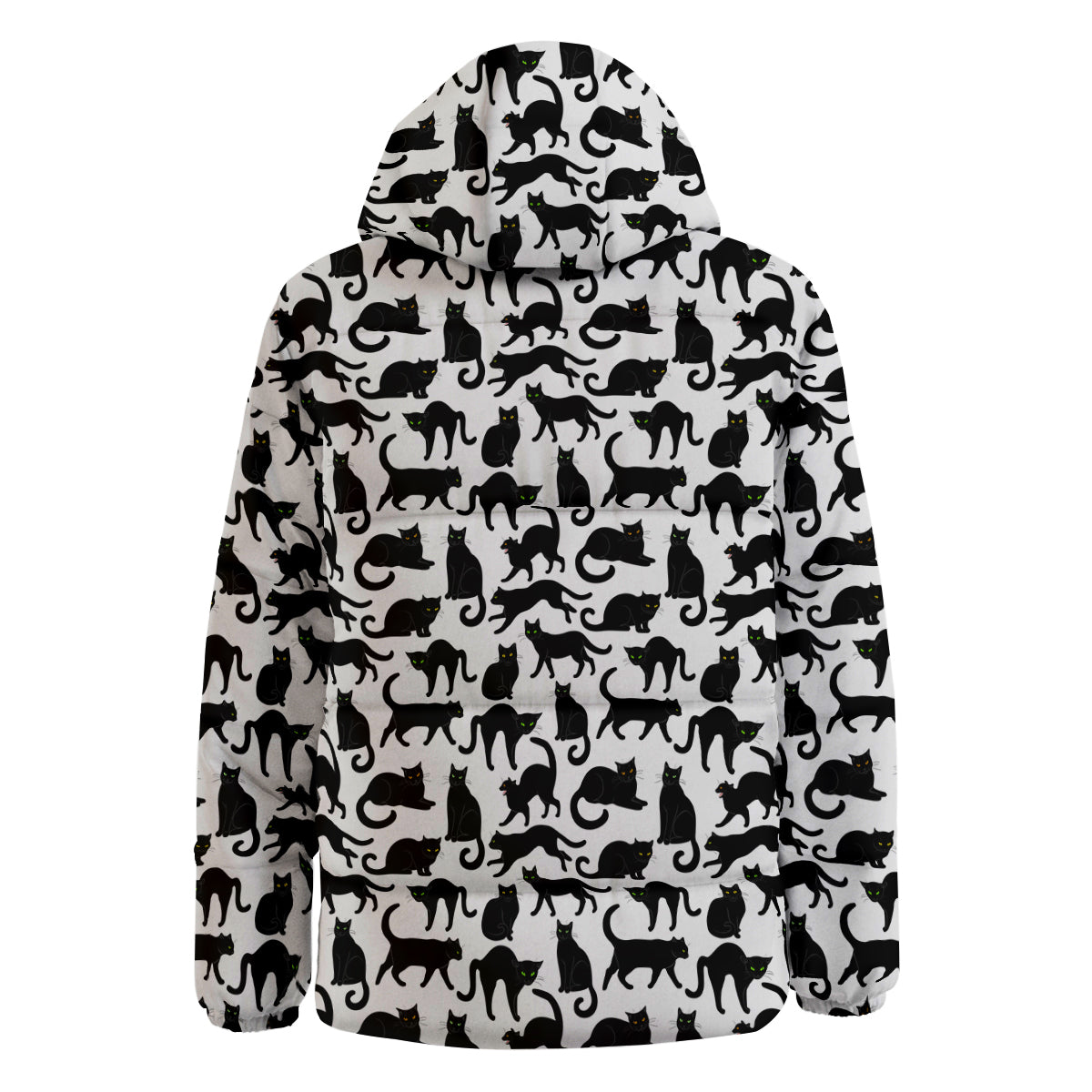 Black Cat And White Print Pattern Down Jacket-grizzshop