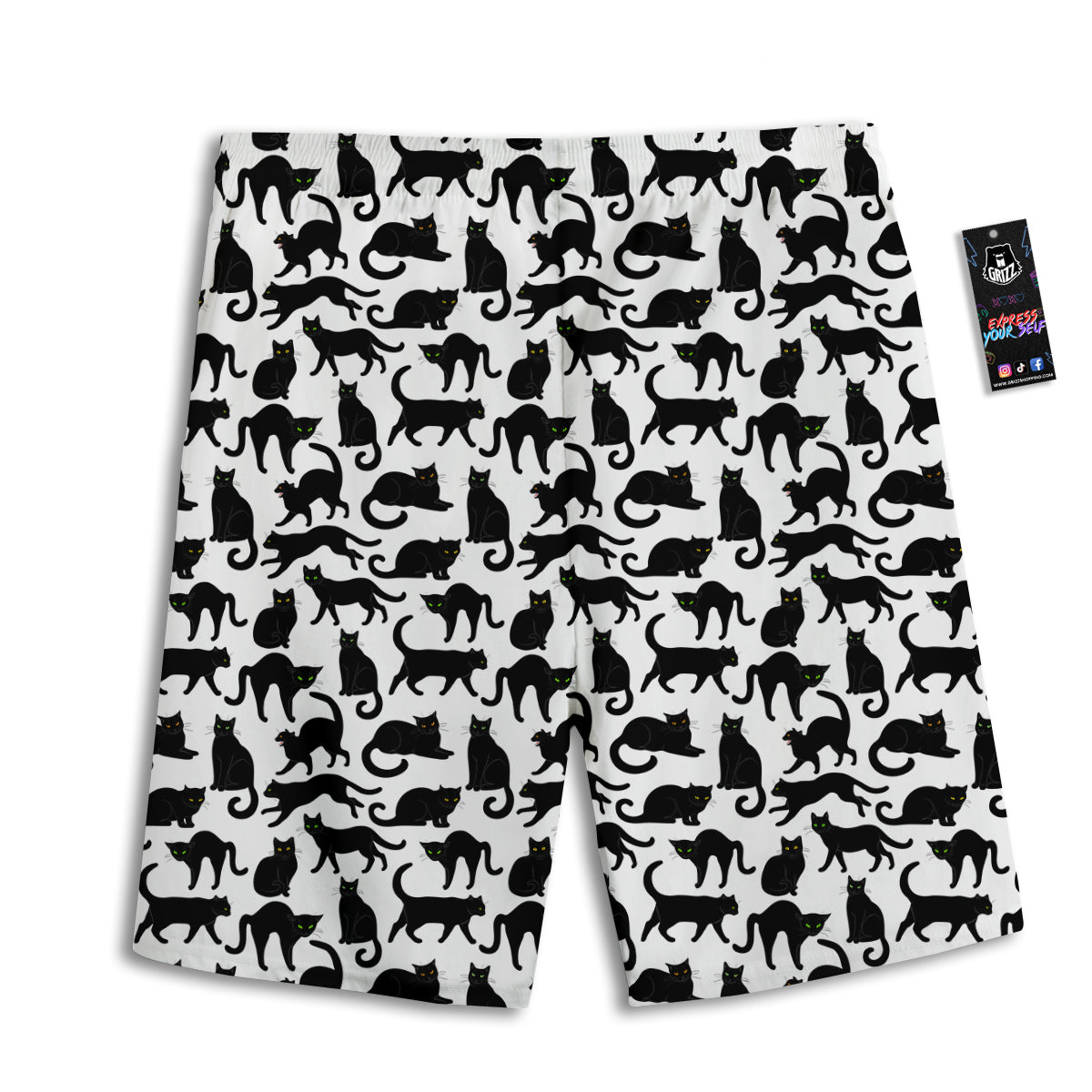 Black Cat And White Print Pattern Men's Athletic Shorts