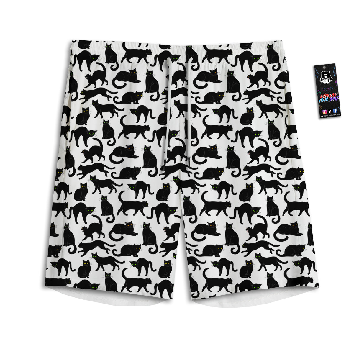 Black Cat And White Print Pattern Men's Athletic Shorts