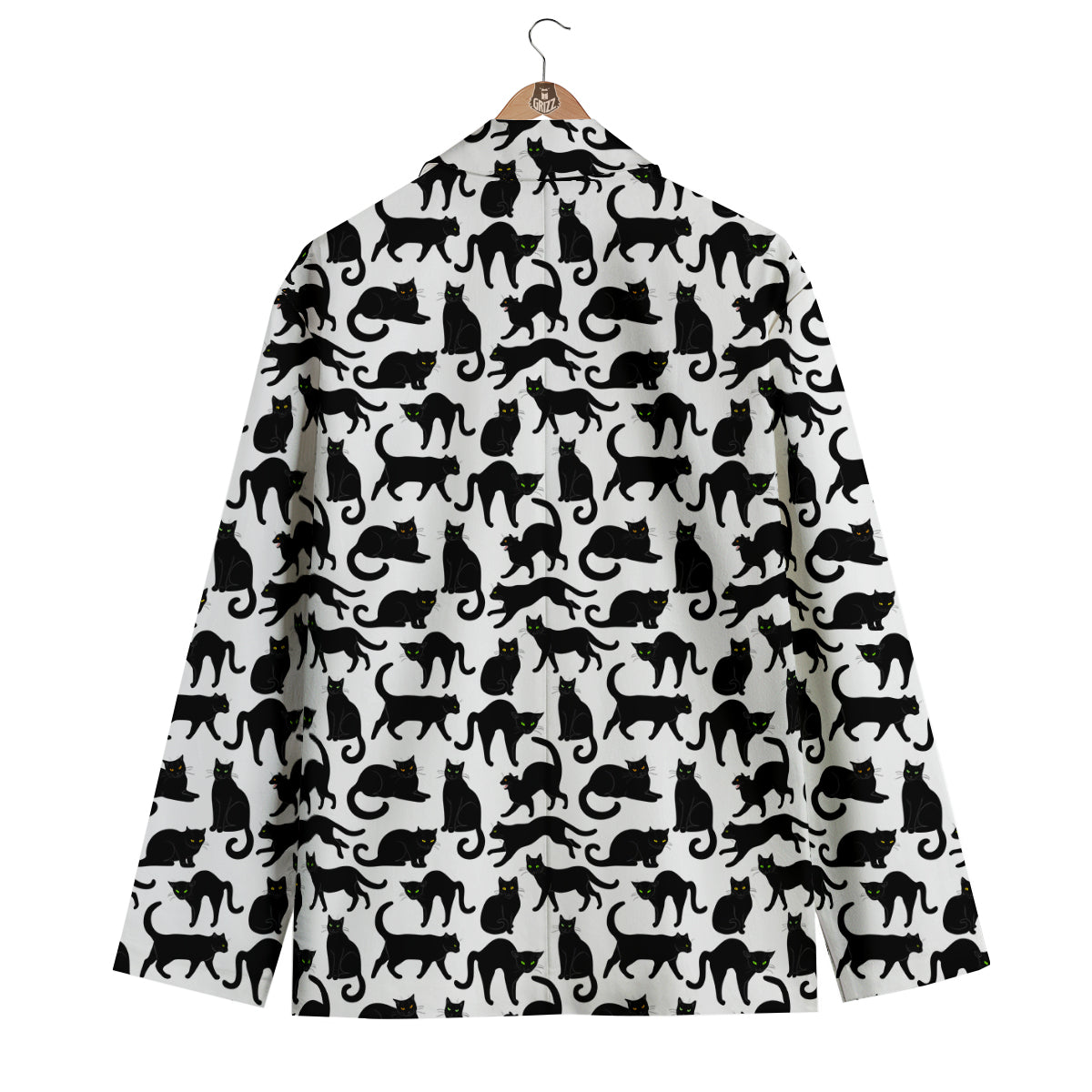 Black Cat And White Print Pattern Men's Blazer-grizzshop