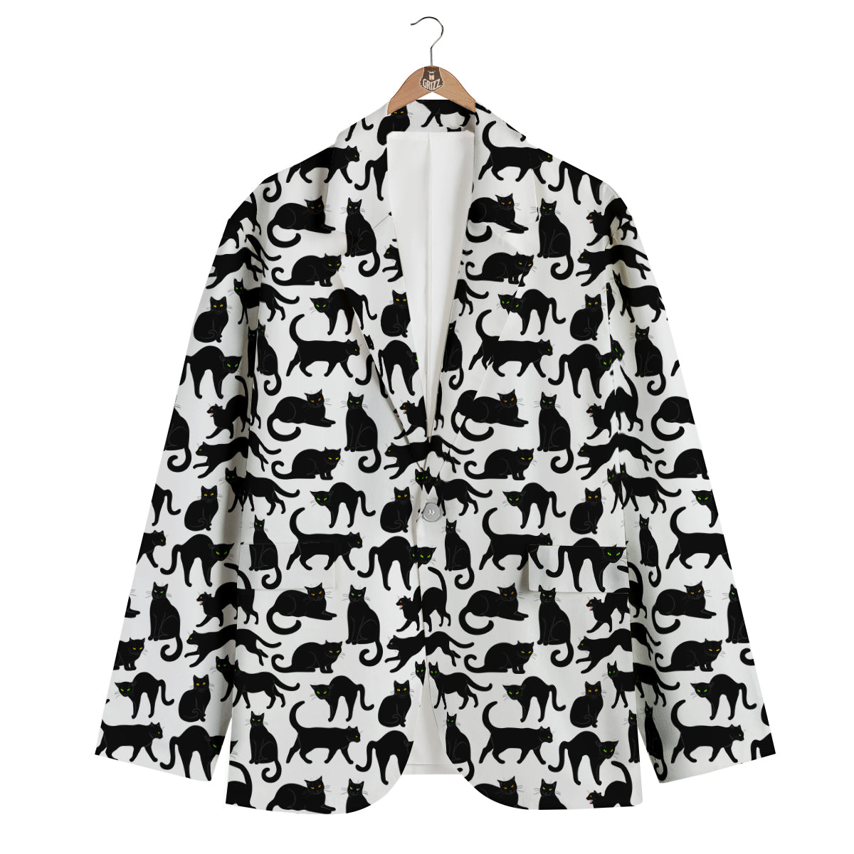 Black Cat And White Print Pattern Men's Blazer-grizzshop