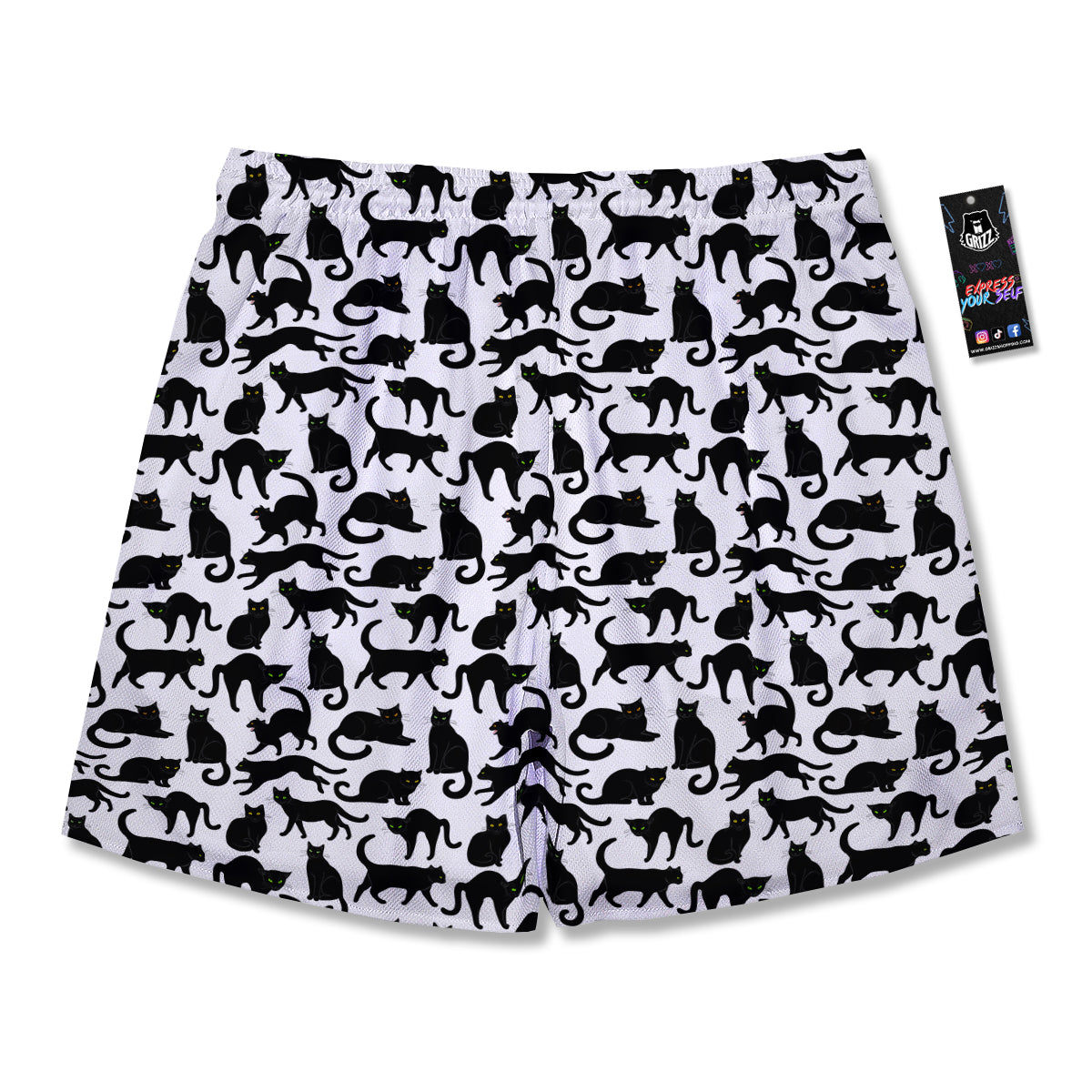 Black Cat And White Print Pattern Men's Running Shorts-grizzshop