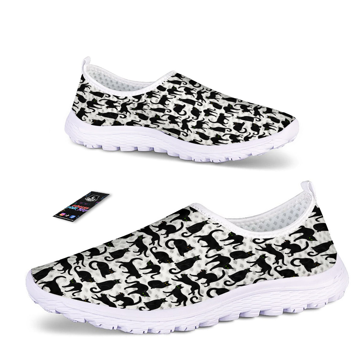 Black Cat And White Print Pattern Nurse Shoes-grizzshop