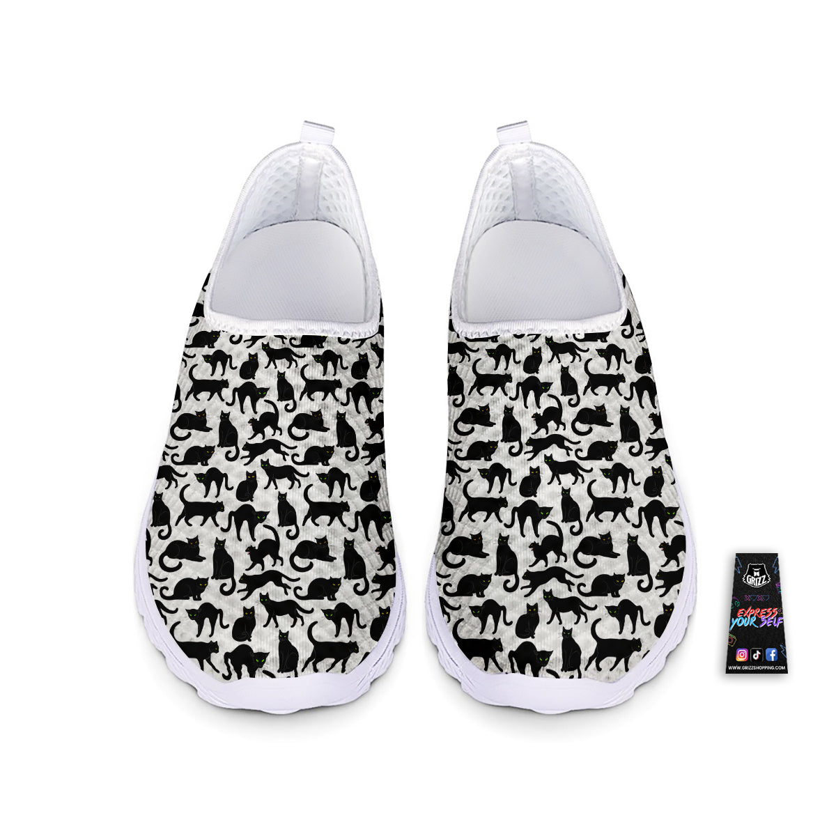 Black Cat And White Print Pattern Nurse Shoes-grizzshop