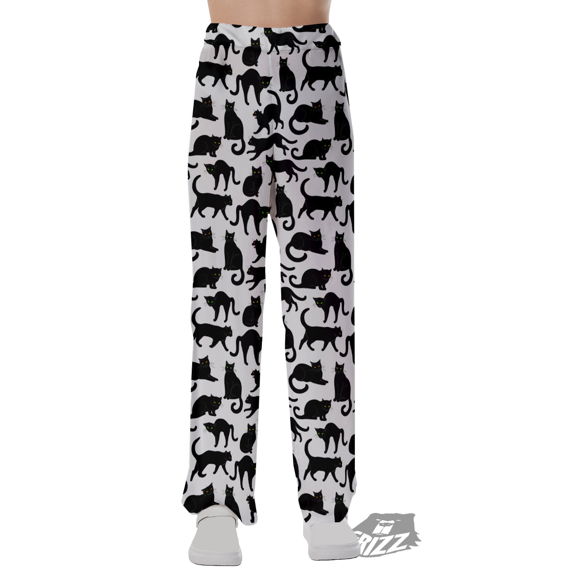 Black Cat And White Print Pattern Pajama Pants-grizzshop