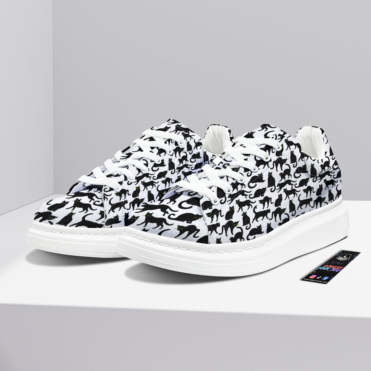 Black Cat And White Print Pattern Platform Shoes-grizzshop