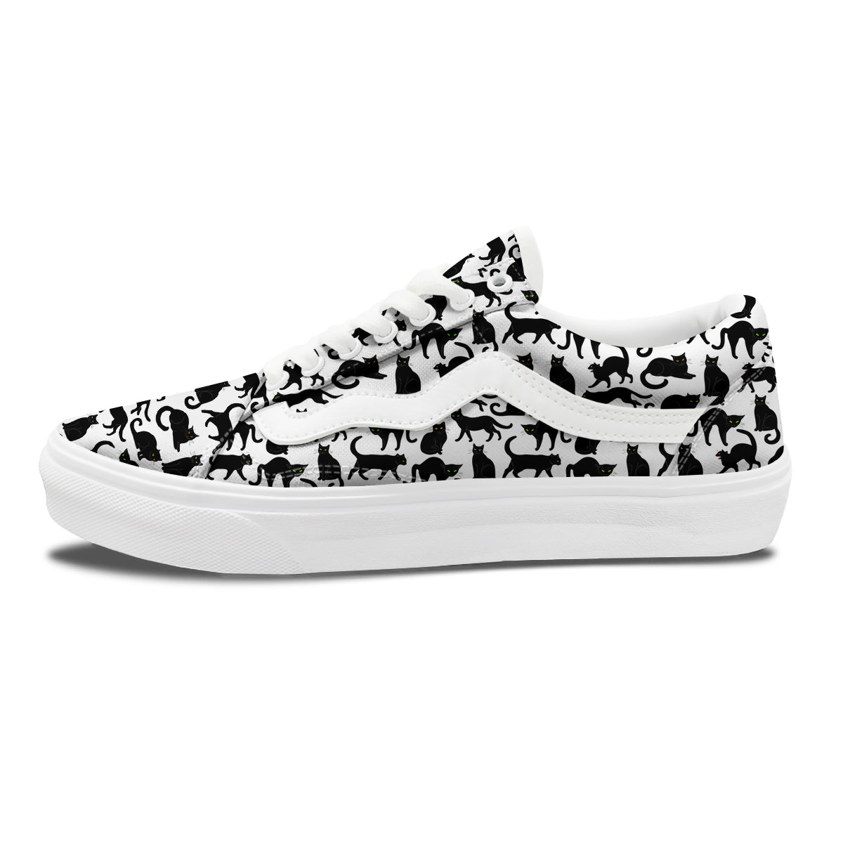 Black Cat And White Print Pattern Skate Shoes-grizzshop