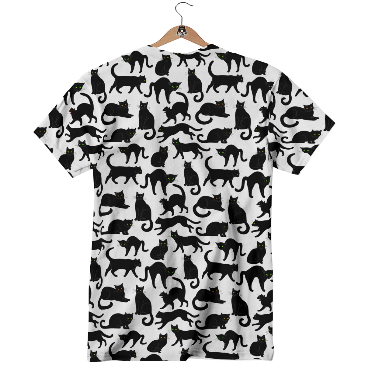 Black Cat And White Print Pattern T-Shirt-grizzshop