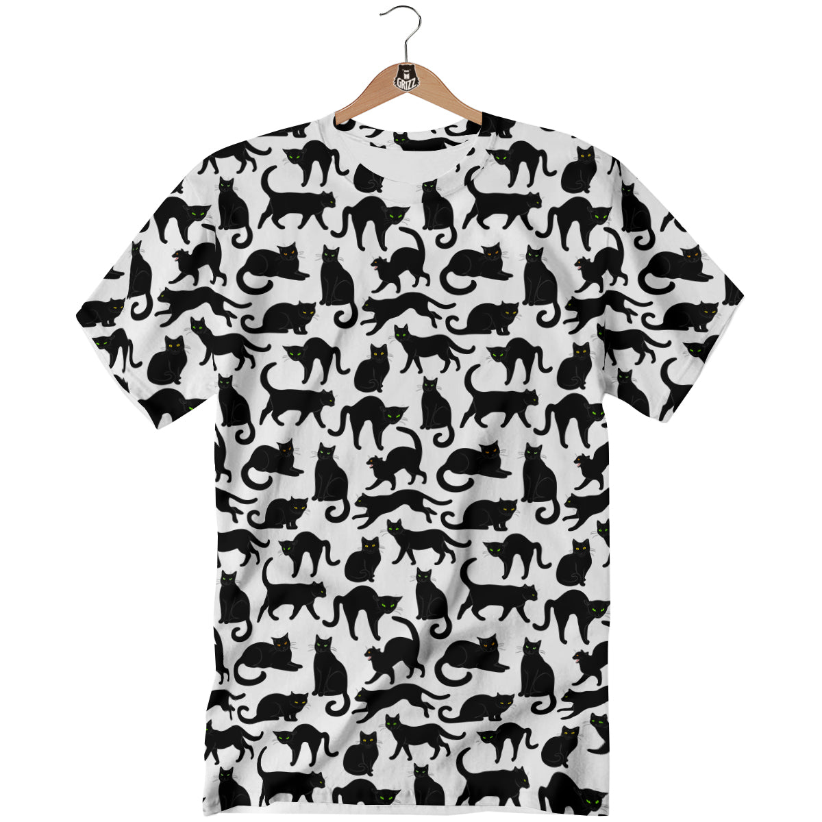 Black Cat And White Print Pattern T-Shirt-grizzshop
