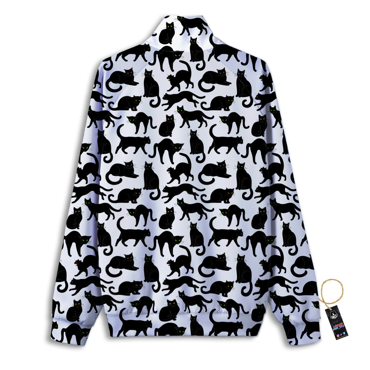 Black Cat And White Print Pattern Track Jacket-grizzshop