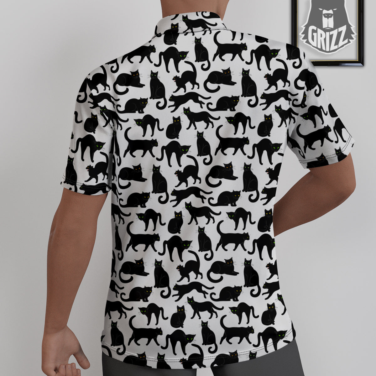 Black Cat And White Print Pattern Untucked Shirts-grizzshop