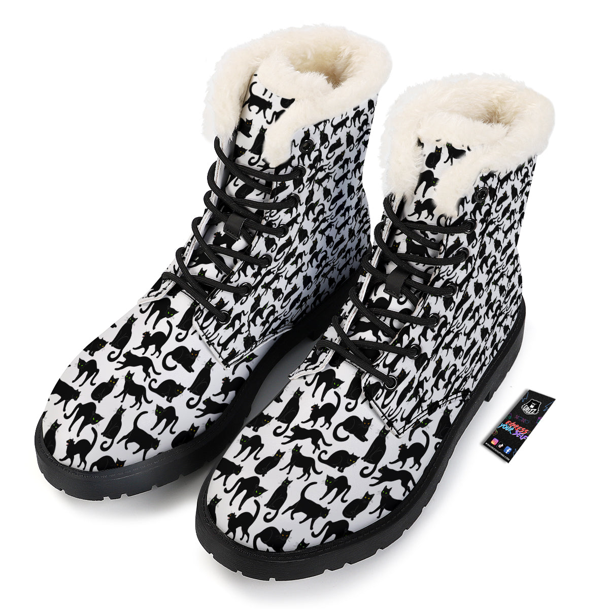 Black Cat And White Print Pattern Winter Boots-grizzshop