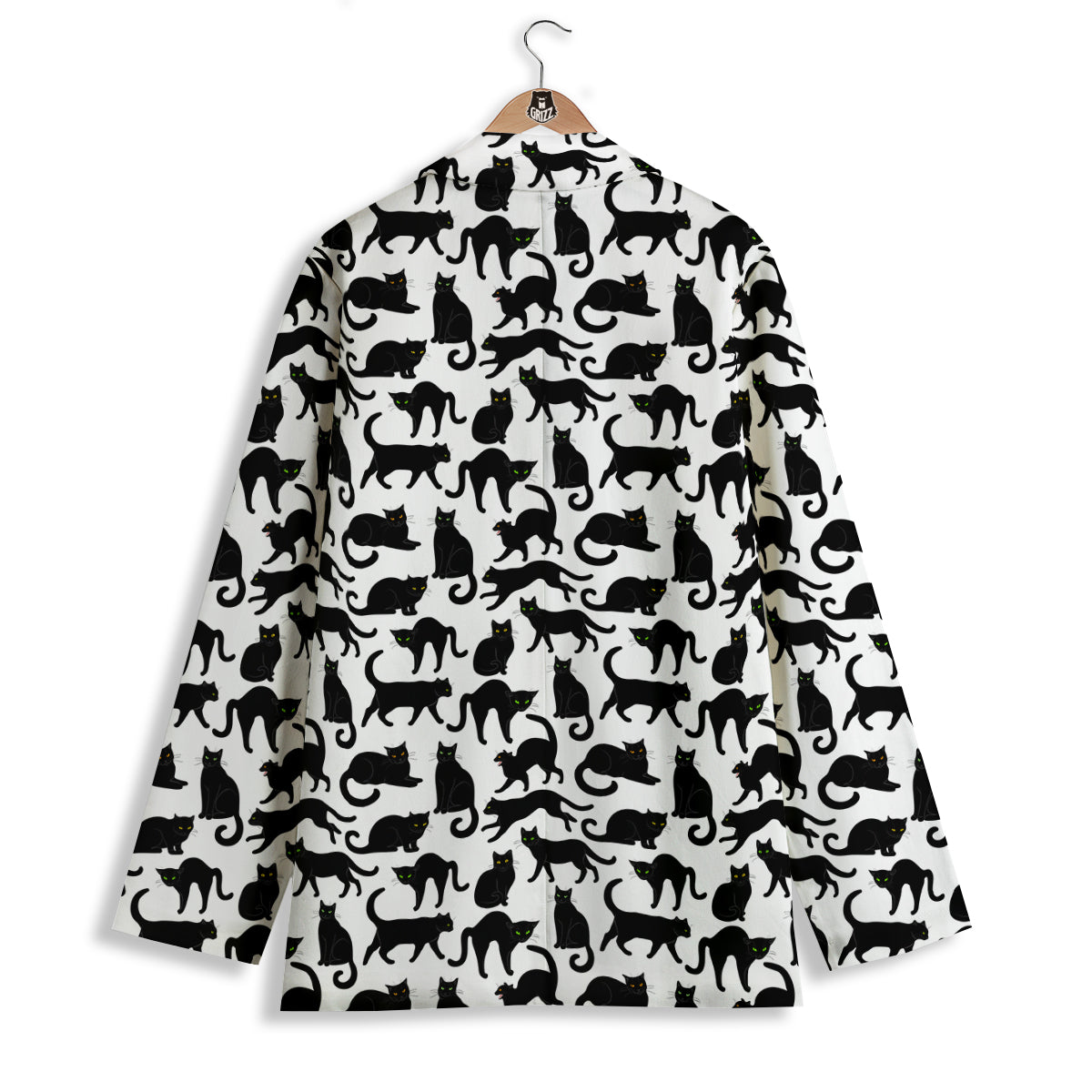 Black Cat And White Print Pattern Women's Blazer-grizzshop