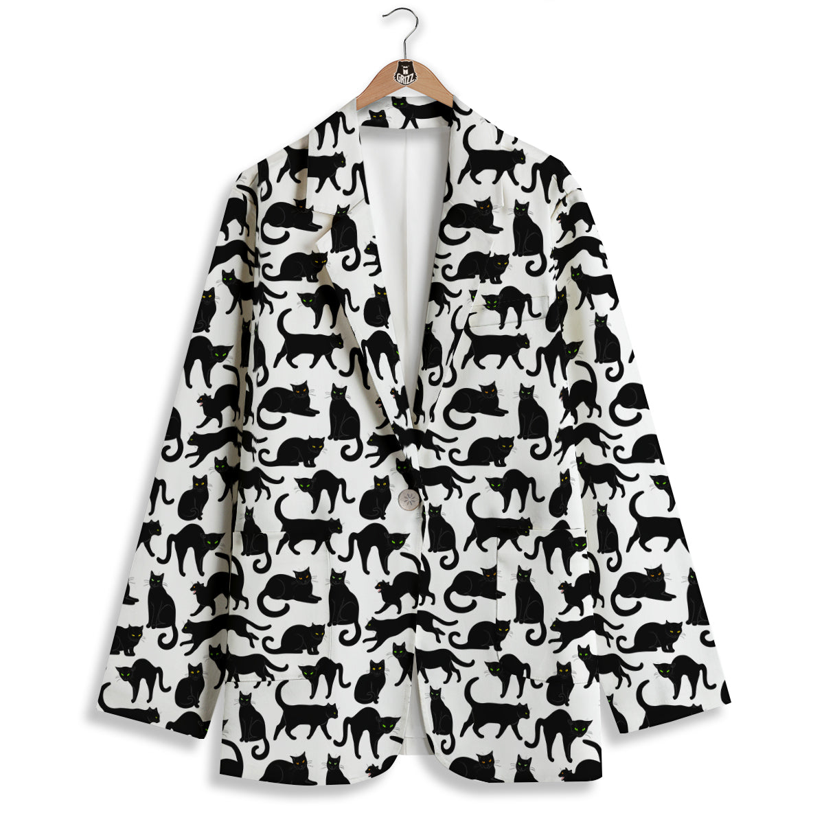Black Cat And White Print Pattern Women's Blazer-grizzshop