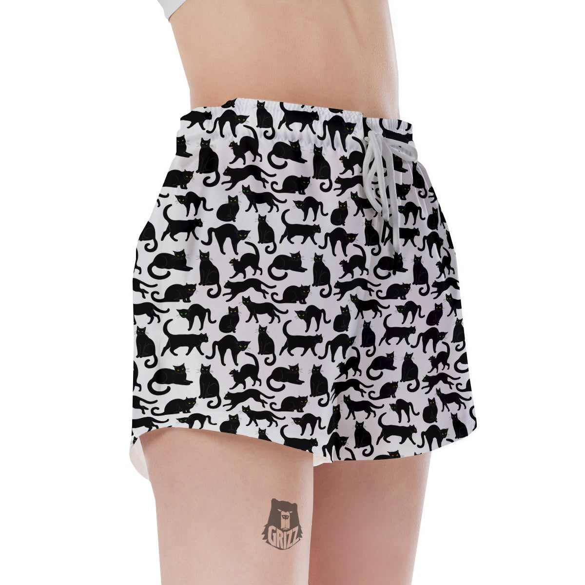 Black Cat And White Print Pattern Women's Shorts-grizzshop